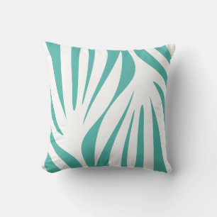 Maldives Abstract Minimalist Pattern Teal White Throw Pillow