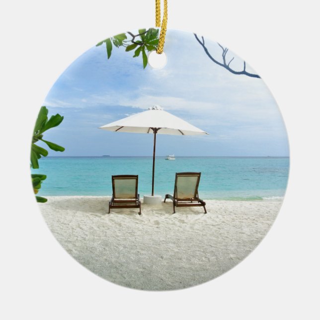 Maldives Beach Ceramic Ornament (Front)