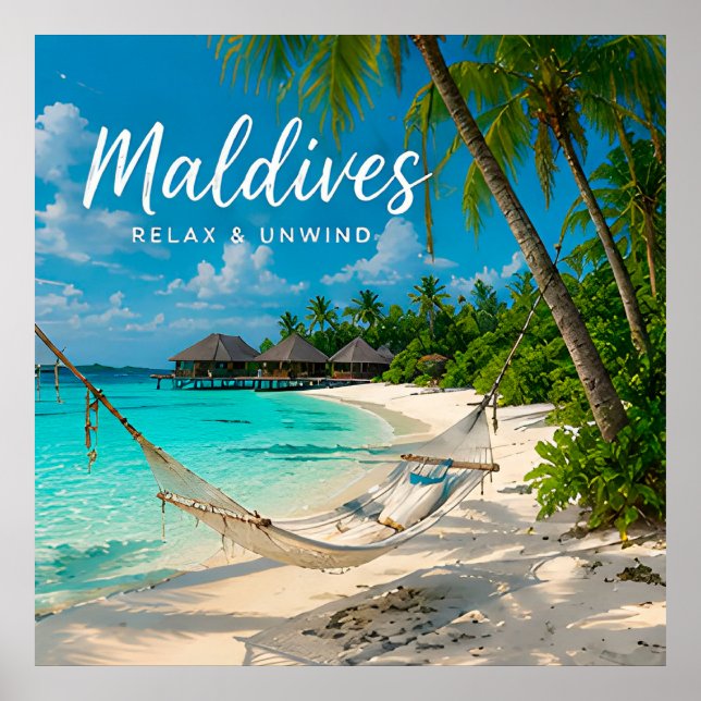 🧲 Maldives Beach Hammock Vacation Keepsake 🌴 Poster (Front)