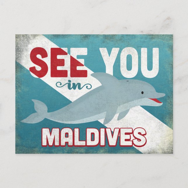 Maldives Dolphin - Retro Vintage Travel Postcard (Front)