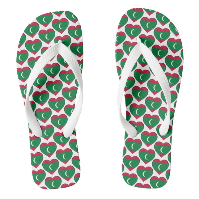 Maldives Flag Colours Hearts Pattern Patriotic Flip Flops (Footbed)