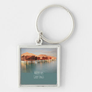 Maldives Greetings Beach Bungalows Peaceful Ocean Keychain