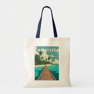 Maldives Illustration Travel Art Vintage Tote Bag