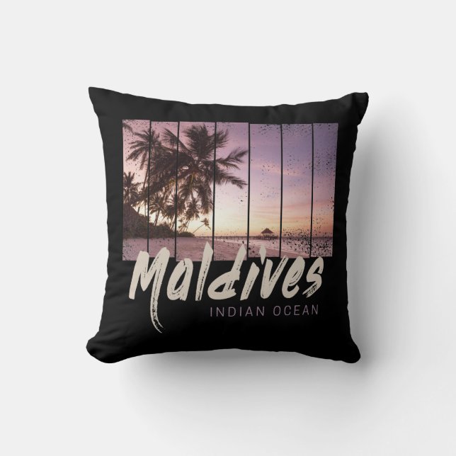 Maldives Indian Ocean vintage sunset souvenir Throw Pillow (Front)