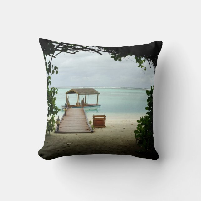 Maldives Island Boat Throw Pillow (Front)