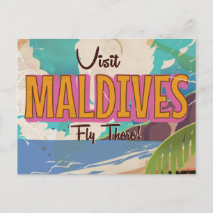 Maldives island vintage travel poster art. postcard