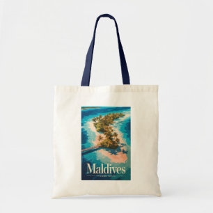 Maldives Landscape Illustration Travel Art Vintage Tote Bag