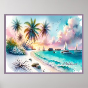 Maldives Luxury Sketch Watercolor    Poster