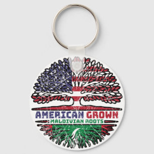 Maldives Maldivian American USA Tree Roots Flag Keychain