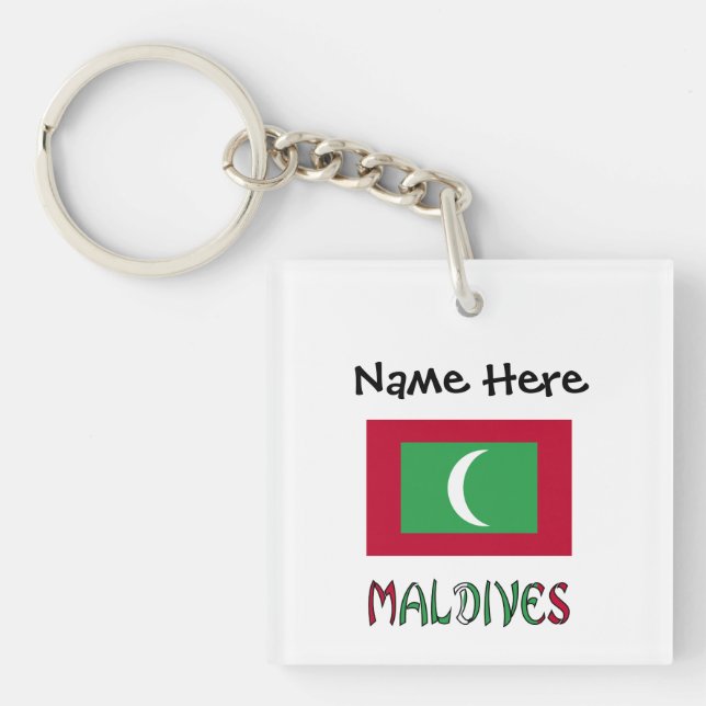 Maldives Maldivian Flag Black Personalization  Keychain (Front)