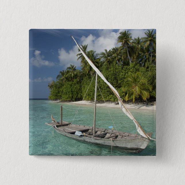 Maldives, North Male Atoll, Island of Kuda 2 Inch Square Button (Front)