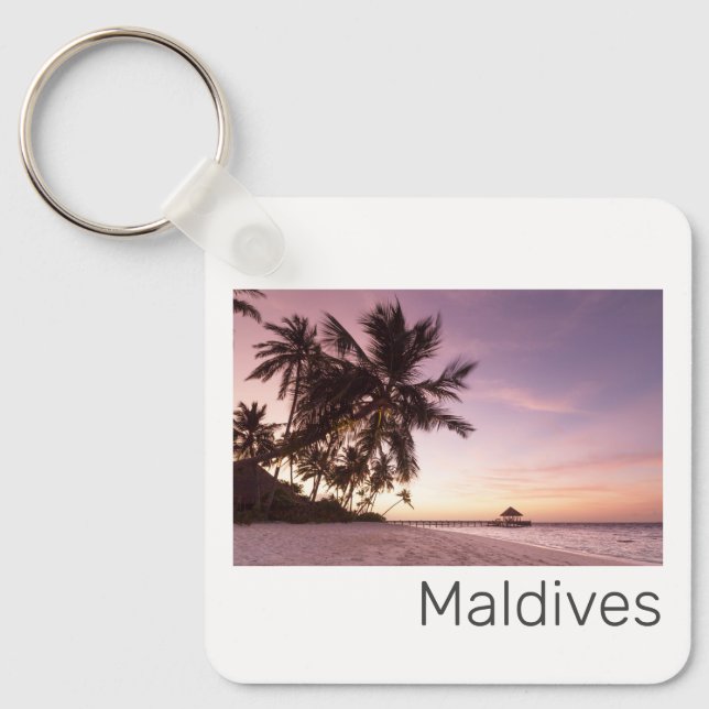 Maldives Ocean Indian Beach Sunset Island Souvenir Keychain (Front)