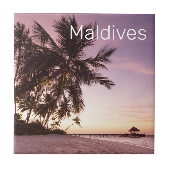 Maldives Ocean Indian Beach Sunset Island Souvenir Tile (Front)