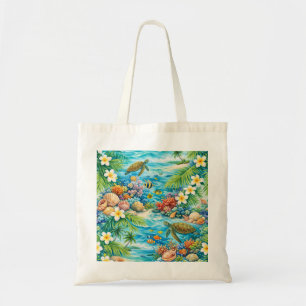Maldives Sea Turtle Coral Reef Tropical Beach Tote Bag