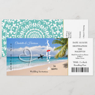 Maldives Ticket Boarding Pass Wedding Destination Invitation