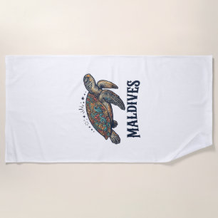 Maldives Vintage Sea Turtle Travel Shirt Design_1 Beach Towel