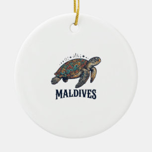 Maldives Vintage Sea Turtle Travel Shirt Design_1 Ceramic Ornament