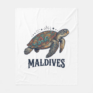 Maldives Vintage Sea Turtle Travel Shirt Design_1 Fleece Blanket