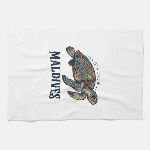 Maldives Vintage Sea Turtle Travel Shirt Design_1 Kitchen Towel