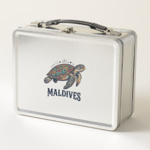 Maldives Vintage Sea Turtle Travel Shirt Design_1 Metal Lunch Box