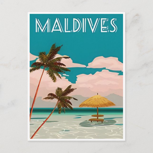 Maldives Vintage Tropical Beach Ocean Travel  Postcard (Front)