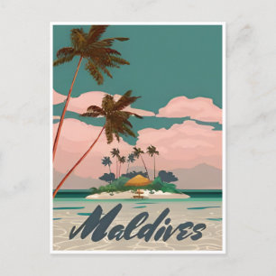 Maldives Vintage Tropical Beach Ocean Travel Postcard