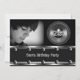 Male 21st Birthday Party Black Metal Look Image Invitation
