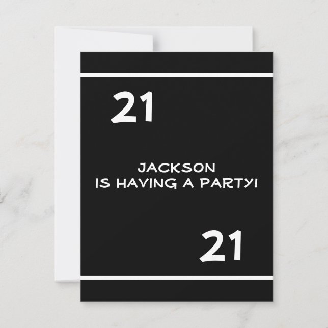 Male 21st Birthday Party Simple Black & White Invitation (Front)
