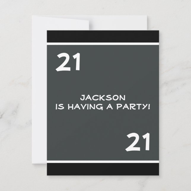 Male 21st Birthday Party Simple Dark Grey Invitation (Front)