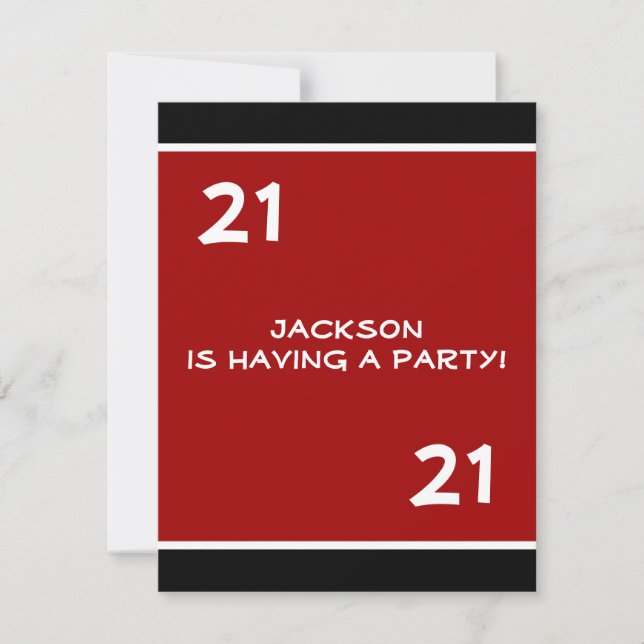 Male 21st Birthday Party Simple Red Invitation (Front)