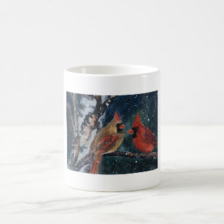 Male and Female Cardinals in Birch Tree Coffee Mug