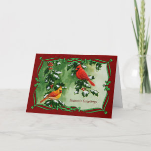 Male and Female Cardinals Red Holiday Card