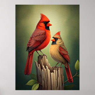 Male and female gardinals poster