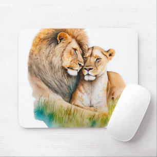Male and Female Lion in Love Photo for Lion Lovers Mouse Pad
