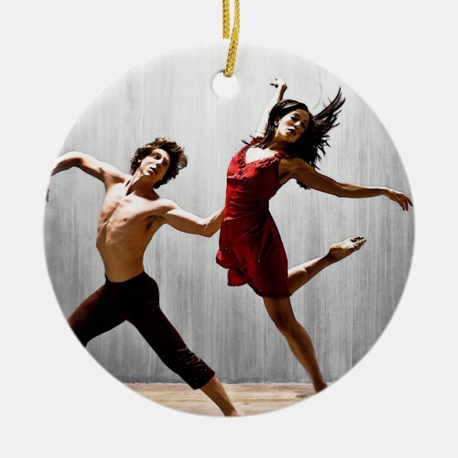 Male and Female Modern Dancers in Red Dress Ceramic Ornament (Front)
