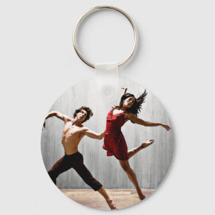 Male and Female Modern Dancers in Red Dress Keychain