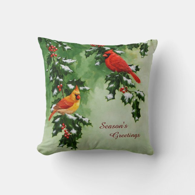 Male and Female Northern Cardinals Throw Pillow (Front)