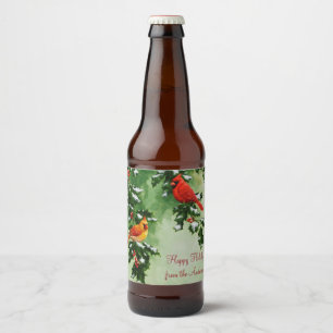 Male and Female Northern Red Cardinals Beer Bottle Label