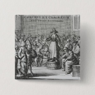 Male and Female Quakers at their Assembly 2 Inch Square Button