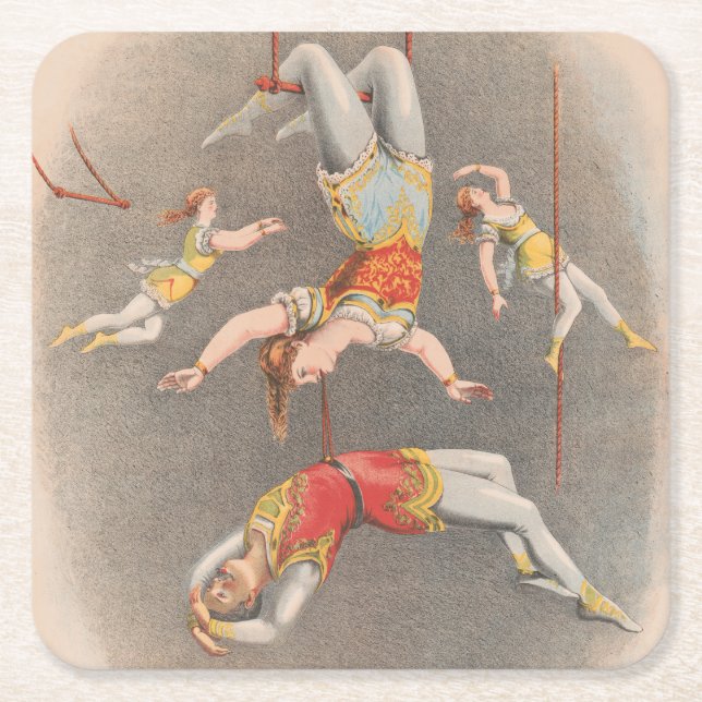 Male And Female Trapeze Performers Square Paper Coaster (Front)