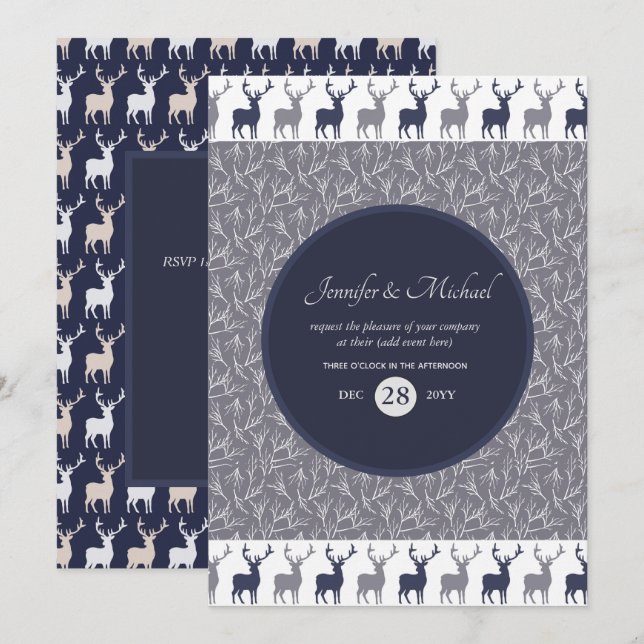 Male Birthday Invite Navy Blue STAG Winter Event (Front/Back)