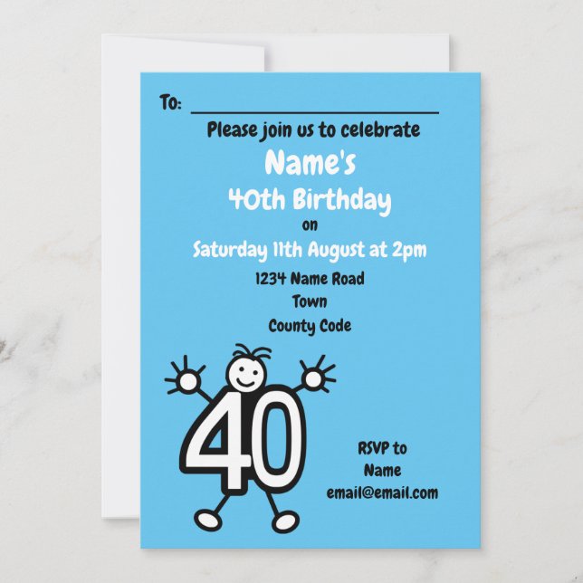 Male Blue 40th Birthday Party Invitation (Front)