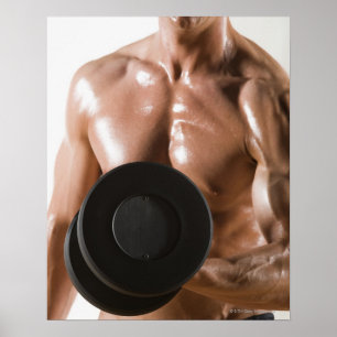 Male body builder flexing lifting weight poster