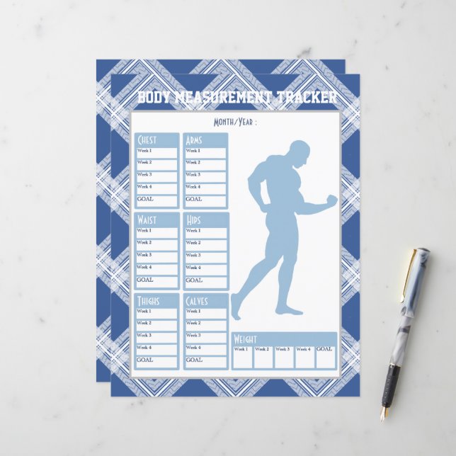Male Body Measurements Tracker Weight Loss Chart (Front/Back In Situ)
