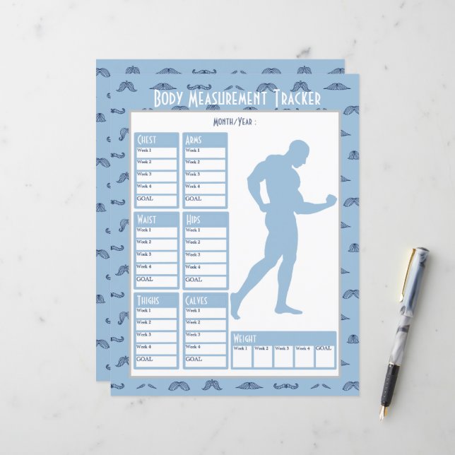 Male Body Measurements Tracker Weight Loss Chart (Front/Back In Situ)