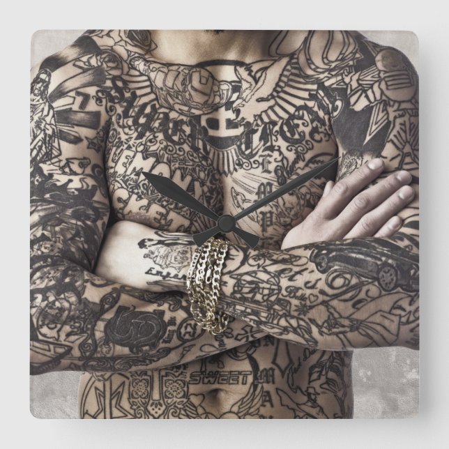 Male Body Tattoo Photograph Square Wall Clock (Front)