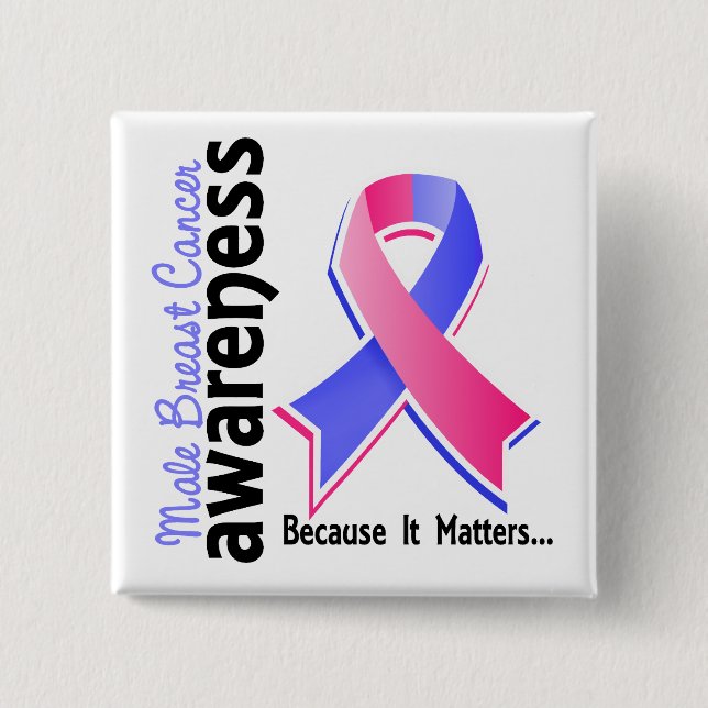 Male Breast Cancer Awareness 5 2 Inch Square Button (Front)