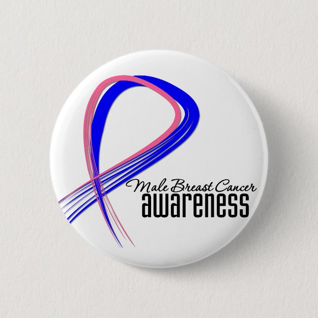 Male Breast Cancer Awareness Grunge Ribbon 2 Inch Round Button (Front)