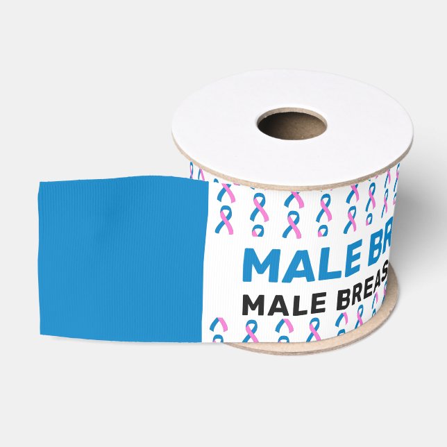 Male Breast Cancer Awareness Pattern Ribbon Grosgrain Ribbon (Spool)