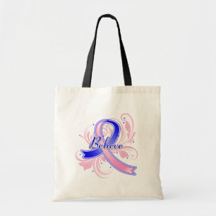 Male Breast Cancer Believe Flourish Ribbon Tote Bag